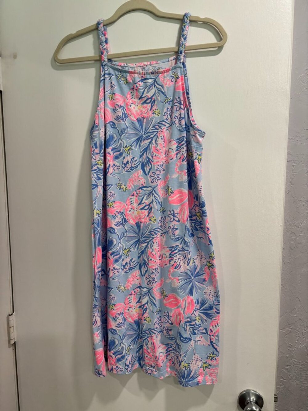 Lilly Pulitzer Sleeveless Shift Dress – Blue & Pink Tropical Print - Size L